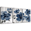 12x16in Navy Blue Wildflower Canvas Wall Art - Boho Floral Poster Set for Living Room & Bedroom