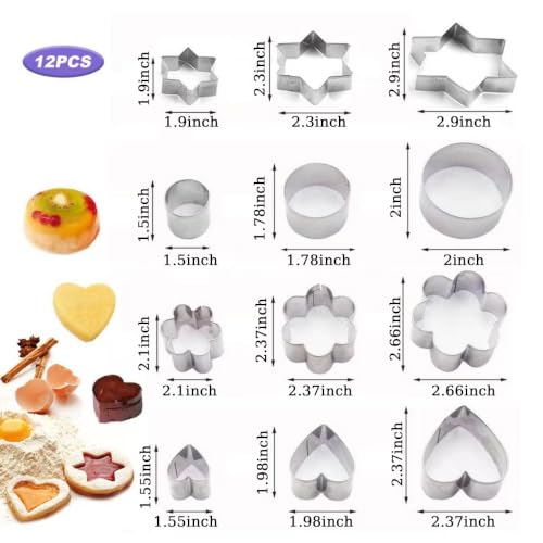 12 Pcs Stainless Steel Cookie Cutter Set with 4 Shapes & Multiple Sizes