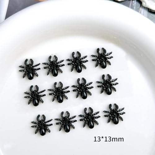 Halloween 3D Spider Nail Charms Set - Black Glitter Mini Rhinestones, W-14
