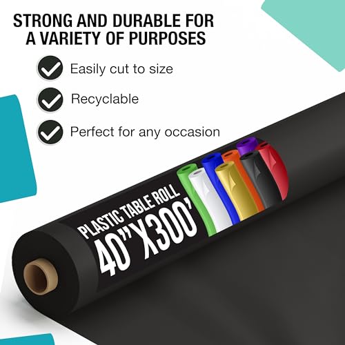 Black Plastic Rectangular Tablecloth Roll 300 Feet - Disposable Banquet Cover