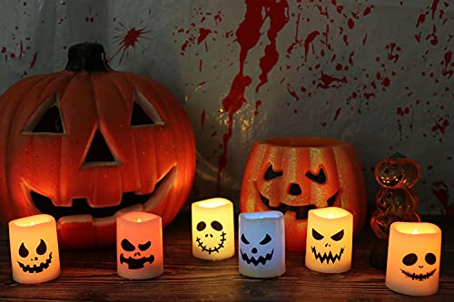 Color Changing Flameless Candles with Remote Timer - Halloween Ghost Face LED Votive Set