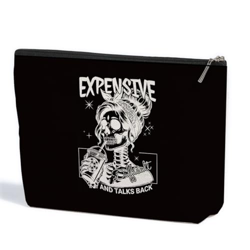 Skeleton Skull Makeup Bag - Black 1265 Gothic Cosmetic Bag with Heart Zipper