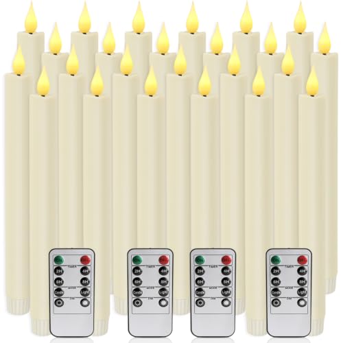 Ivory Flameless Taper Candles with Remote - Set of 24, 9.6 Inches Safe Battery Operated Decor