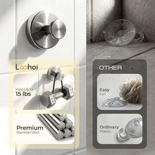 4 Pack Suction Cup Hooks for Shower - Heavy Duty Stainless Steel, Reusable Wall Mounts, Silver