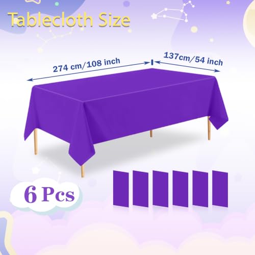 F01 Purple 6 Pack Disposable Plastic Rectangle Tablecloths 54x108 Inches - Party & Event Decor