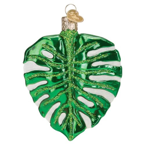 Glass Monstera Leaf Christmas Ornament - Handcrafted Tropical Holiday Decoration