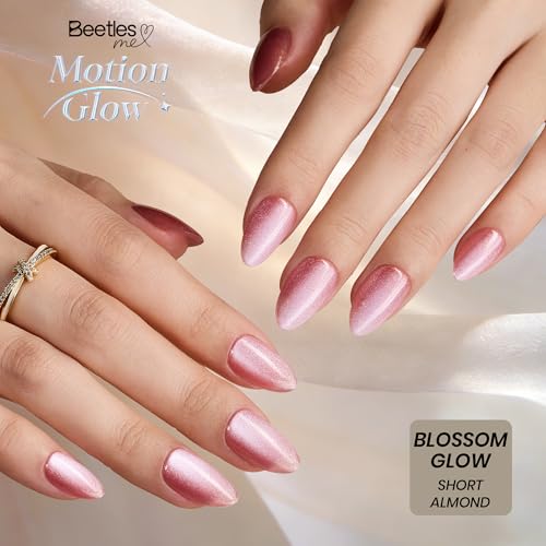 Beetles Cat Eye Press On Nails - Pink Aurora 8b Short Almond 160Pcs Glow