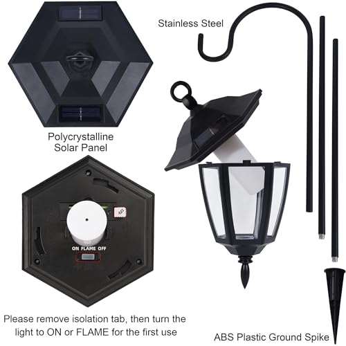 Warm White Solar Flickering Flame Hanging Lanterns - 6 Pack with Shepherd Hooks