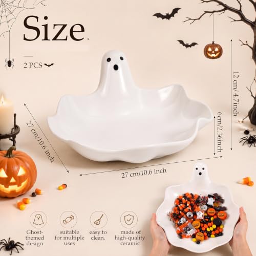 Halloween Ghost Candy Dish Set - Ceramic Ghost Plate Snack Bowls for Treats & Decor