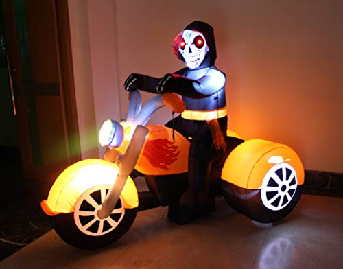 6 ft Halloween Inflatable Skeleton Motorcycle with LED Lights Yard Decor