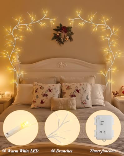 6FT Battery-Operated Birch Garland with 48 LED Lights for Fireplace Decor