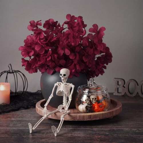Halloween Centerpiece Tray Set with Burgundy Flowers, Pumpkin Jar & Skeleton - Indoor Decor