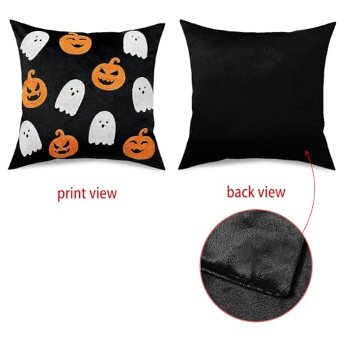 Halloween Fall Ghost Throw Pillow Covers 18x18 Set of 2 - Black & Pumpkin