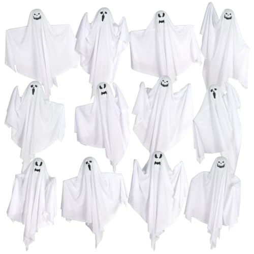 Halloween Hanging Ghost Decorations 12 Pack - 27.6 Inch Flying Ghosts with Flexible Arms - Spooky Haunted House & Yard Decor - Variation of Hanging Ghosts 12PCS
