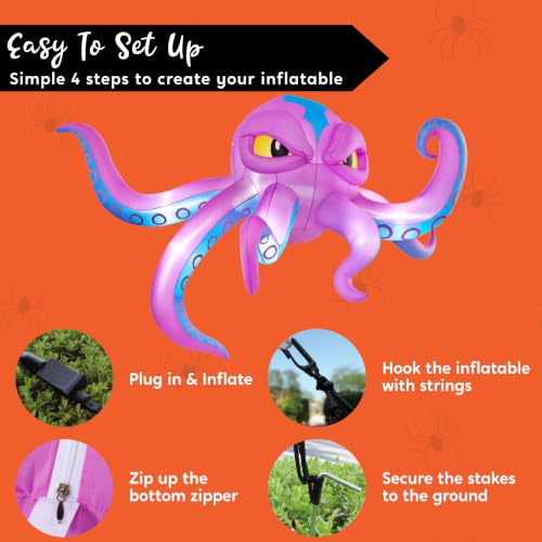 10FT Long Halloween Inflatable Rooftop Octopus with LED Lights - Spooky Outdoor Decor - Blue Tentacled Variation