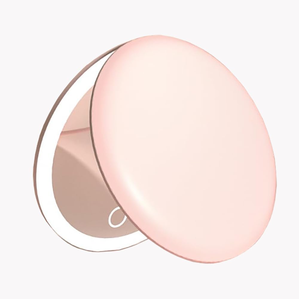 Yousonew LED Mini Makeup Mirror, 1X/2X Magnification, Mini Compact with Light, Pink/White (Pink, 3.5)