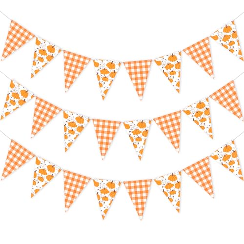 Pumpkin Themed Party Bunting Banner - Fall Triangle Flag Decor for Halloween & Thanksgiving