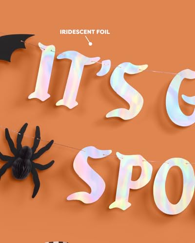 Halloween Spooky Banner with Iridescent Foil and Spider Bat Decorations - 5 Ft