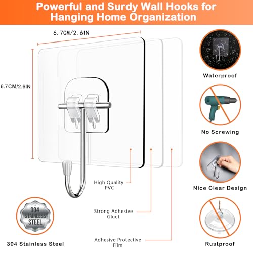 20 Pack Heavy Duty Wreath Hangers for Front Door - Clear Over-the-Door Hooks for Holiday & Home Decor