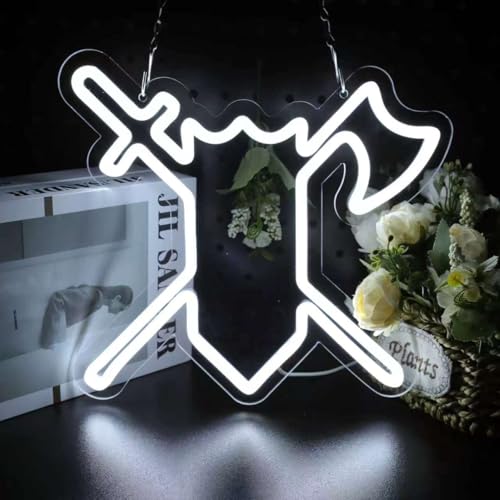 Fantasy Axe Sword Neon Sign LED Wall Light - RPG Gaming Decor, USB Powered
