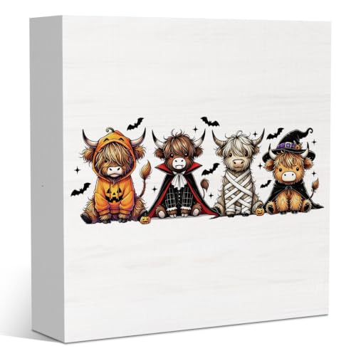 Halloween Highland Cow Wood Decor Sign - Farmhouse Halloween Home Decor - Cow Variation