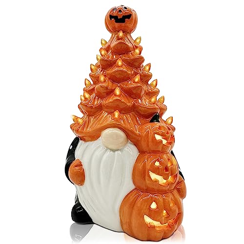 A1-Orange Halloween Gnome Ceramic Tree Decor - 8.6 x 5.2 Inches Indoor Festive Ornament