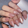Nude Pink Almond Press On Nails - Glitter Design, Full Cover, 24 Pcs