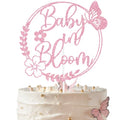 Pink Glitter Baby in Bloom Cake Topper - Spring Baby Shower & Gender Reveal Decor