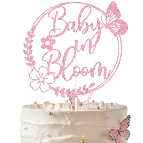 Pink Glitter Baby in Bloom Cake Topper - Spring Baby Shower & Gender Reveal Decor