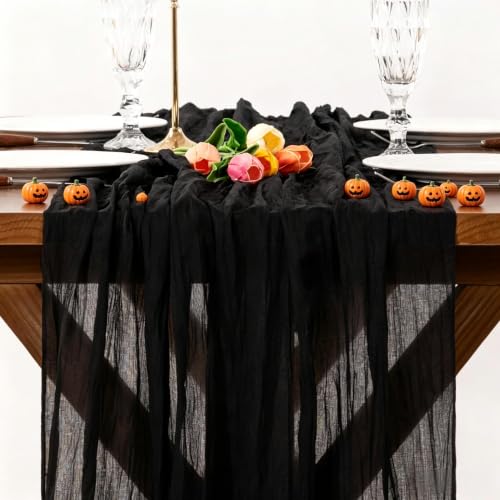 Black Cheesecloth Table Runner Pack of 2 Fall Halloween Rustic Decor