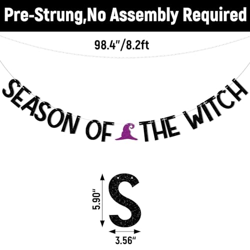 Halloween Witch Birthday Banner - Black Glitter Hanging Decorations