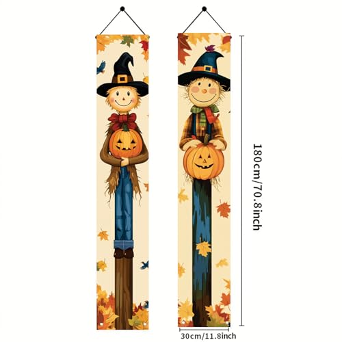 Halloween Porch Banners Set of 2 - Welcome Signs with Pumpkins & Bats, 71x12 Inch, Outdoor Yard Decorations, Spooky Wall Hangings, Variation of Signs with Pumpkins and Bats