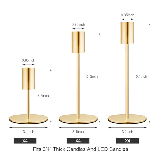 Zeochyni Set of 12 French Gold Taper Candle Holders for Wedding Party