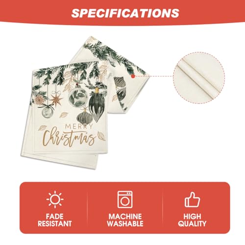 Xmas Balls Leaves Table Runner 13x36 Inch Home Party Decor Beige