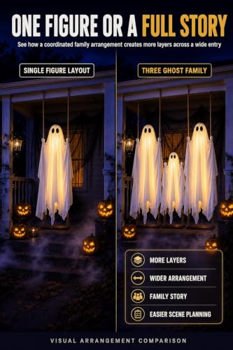 Ghost on a Swing Decoration Set with Ropes - White Family Halloween Outdoor Porch