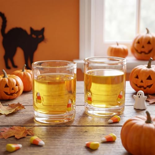 Halloween Candy Corn Juice Glasses Set of 2 - Cute Holiday Drinking Cups