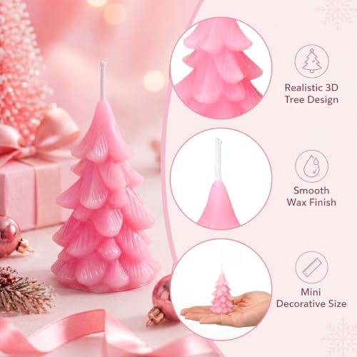 Pink Christmas Tree Candles Set - 6 Mini Colorful Candy-Shaped Holiday Decor
