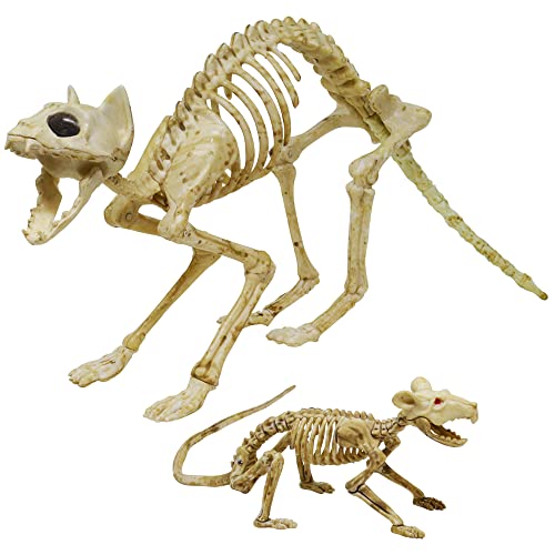 Halloween Skeleton Animal Decorations Set - Skeleton Cat and Mouse for Indoor Outdoor Parties