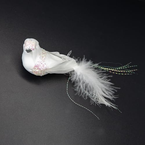 Set of 6 Artificial White Doves with Glitter for Christmas Tree Decor