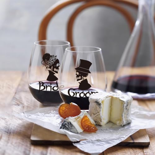 Perfectinsoy Gothic Wedding Bride & Groom Wine Glass Set with Gift Box - 2 Pieces