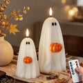 Halloween Ghost Flameless Candles with Remote Control - Real Wax, Timer, Safe Decor