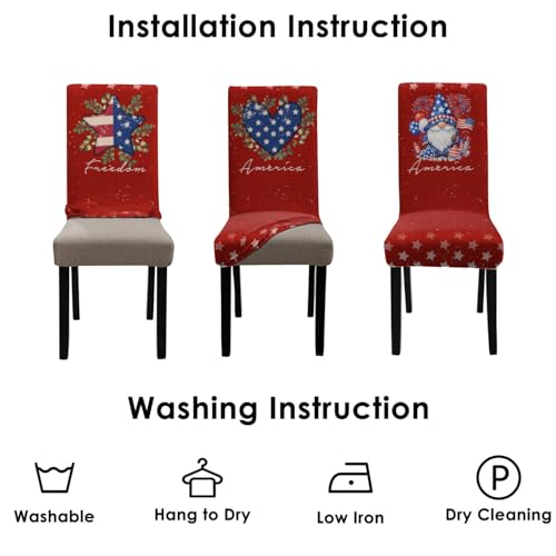 Patriotic 4th of July Chair Covers Set of 4, Red White Blue American Flag Slipcovers