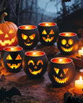 Halloween Glass Candle Holders 6 Pack - Spooky Tealight Votive Decor