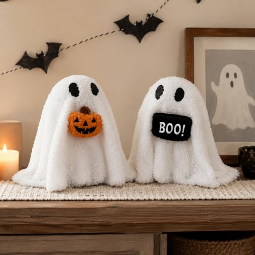 Halloween Ghost Table Decorations - 2pcs Draped Plush Spooky Decor for Indoor Display