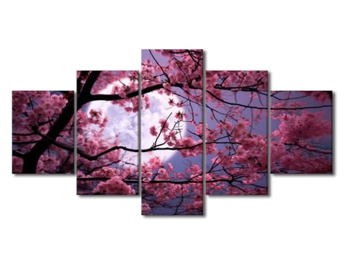 Moonlit Sakura Tree Wall Art Canvas Print - Japanese Inspired Decor, 60x32 Inches - Variation of Artwork-04