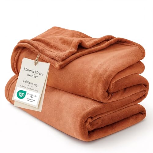 Bedsure Cozy Fleece Throw Blanket - 50x70 Inches, Orange, XL