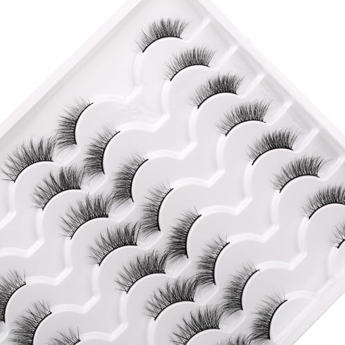 Half False Eyelashes Wispy Cat Eye Look Pack - 2 Styles, 16 Pairs, Fluffy Lashes for Natural & Glam Makeup - Lovely Variation