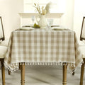 Romanstile Gingham Tassel Tablecloth Rectangle - Beige Plaid 55 x 120 Inch