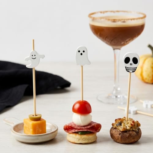 100PCS Halloween White Ghost Cocktail Picks - 4.7 Inch Food Skewers - Ghost Theme