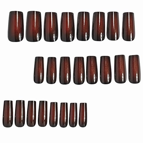 Press On Nails Long Square Red Black Gradient Gothic Set - Acrylic Glossy 24pcs - Variation: 49B-04 BlackRed